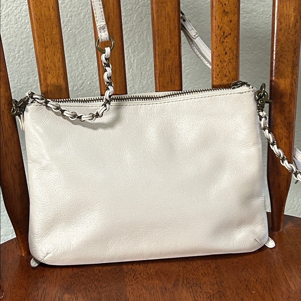 ELLIOT LUCCA LEATHER 3 ZIPPER DESIGN CREAM COLOR CROSSBODY BAG - Picture 2 of 16